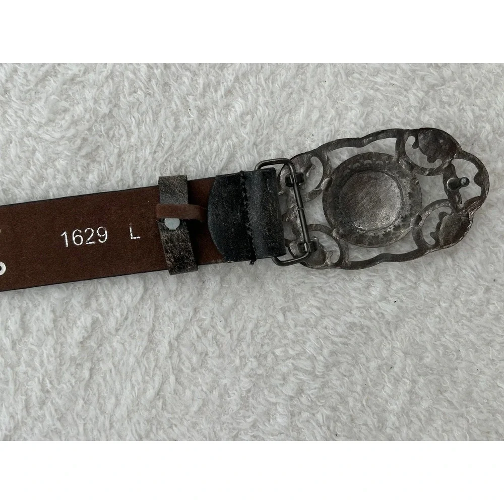 Womens Distressed Black  Floral Studded Rhinestone Rodeo Buckle Belt 1629 L